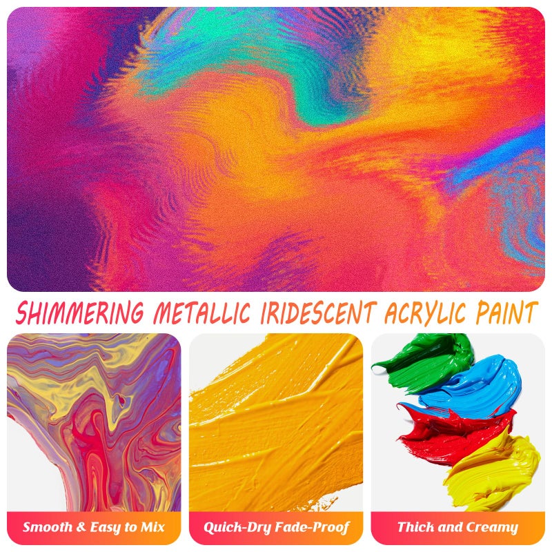 Caliart Iridescent Acrylic Paint with 12 Brushes  24 Colors (59ml  2oz) Art Craft Paints for Artists Students Kids Beginners  Halloween Decorations Canvas Ceramic Wood Rock Painting Kit - Image 4
